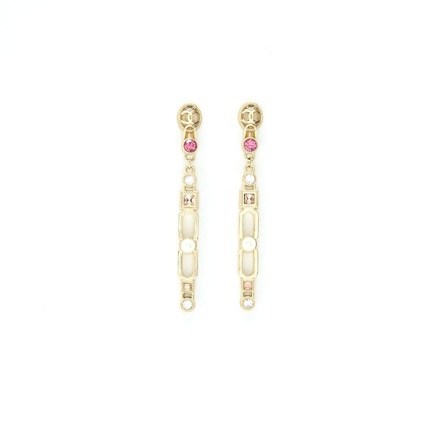 Chanel Dropped Earrings Crystal/Pearl Light Gold Tone