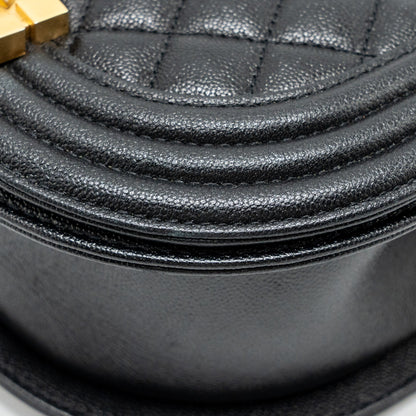 Chanel 22A Round Boy Messenger Bag Caviar Black  (Microchip)