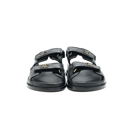 CHANEL DAD SANDALS SIZE36.5 LEATHER SANDAL BLACK