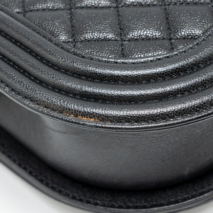 Chanel 22A Round Boy Messenger Bag Caviar Black  (Microchip)