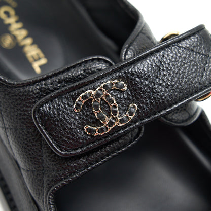 CHANEL DAD SANDALS SIZE36.5 LEATHER SANDAL BLACK