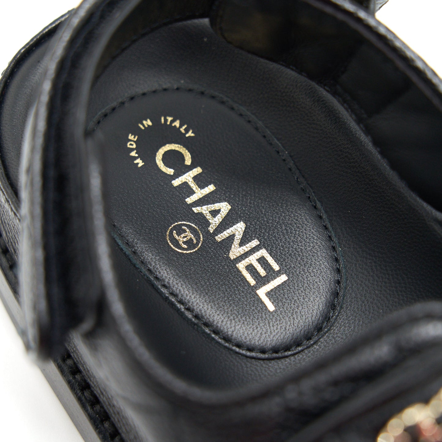 CHANEL DAD SANDALS SIZE36.5 LEATHER SANDAL BLACK