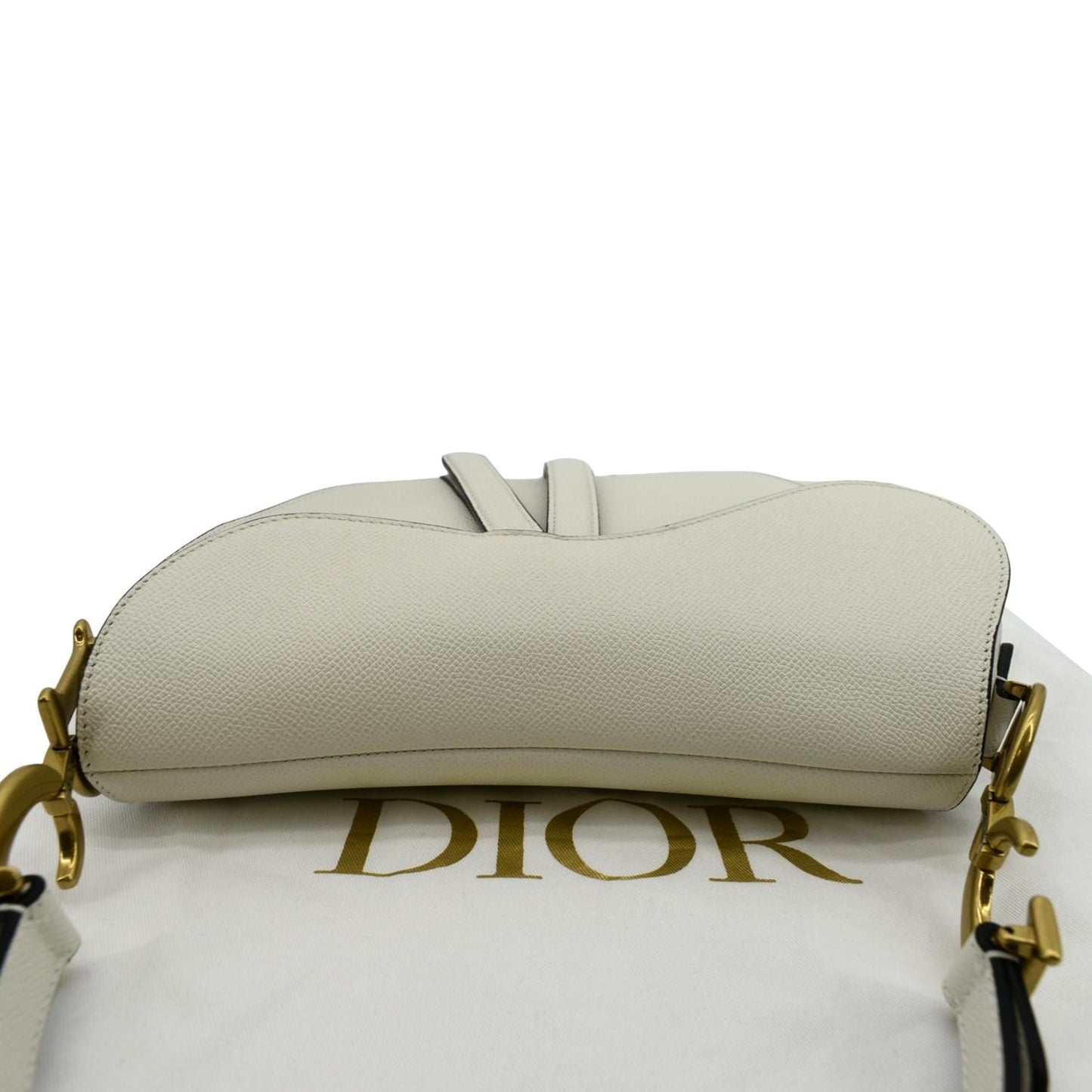 CHRISTIAN DIOR Saddle Grained Calfskin Leather Shoulder Bag Ivory