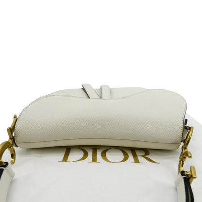 CHRISTIAN DIOR Saddle Grained Calfskin Leather Shoulder Bag Ivory