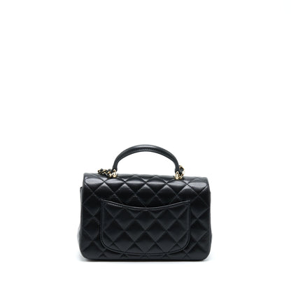 Chanel 22A Top Handle Mini Rectangular Flap Bag Lambskin Black