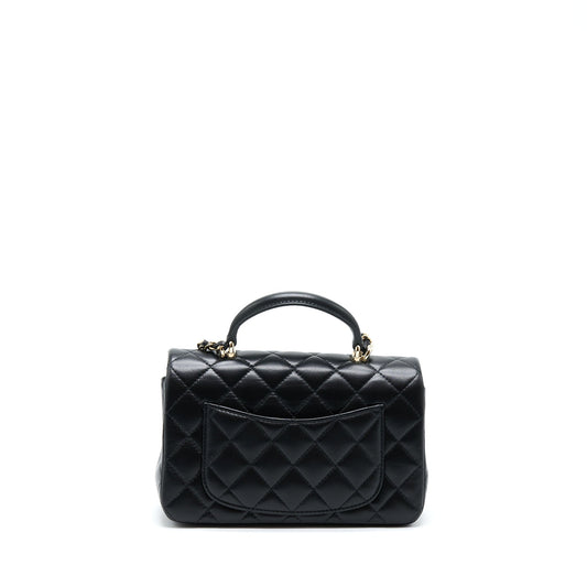 Chanel 22A Top Handle Mini Rectangular Flap Bag Lambskin Black