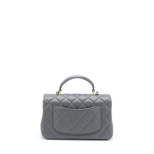 Chanel 22A Top Handle Mini Rectangular Flap Bag Lambskin Grey L
