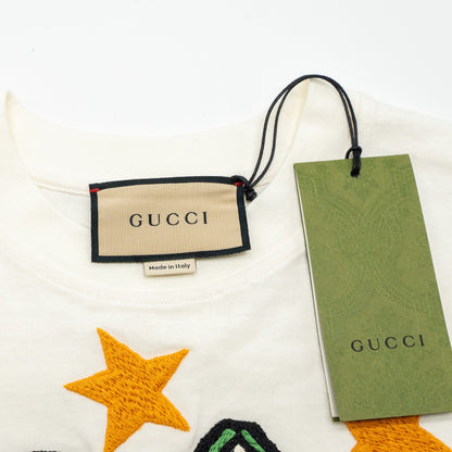 Gucci Size XS GG Logo/Cat/Star Embroidered T-shirt Cotton White/Multicolour