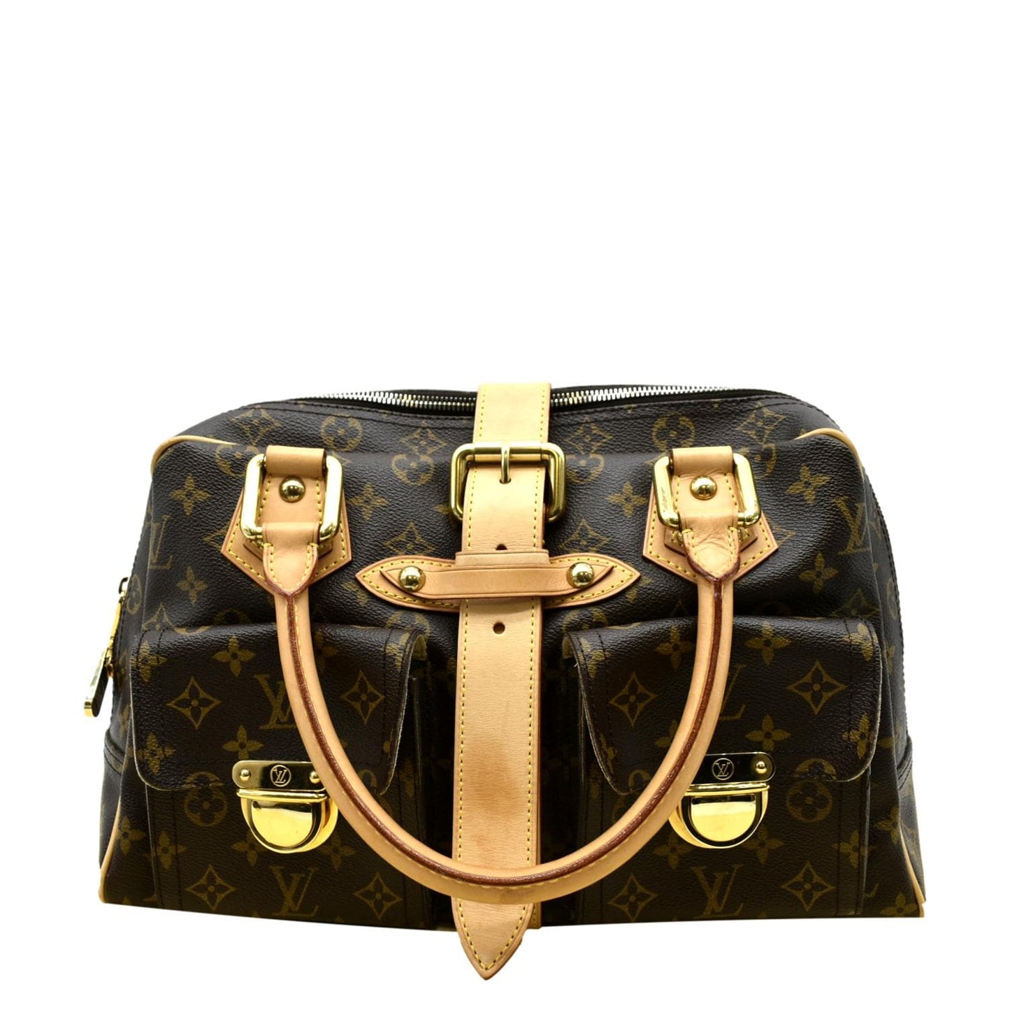 LOUIS VUITTON Manhattan GM Monogram Canvas Satchel Bag Brown