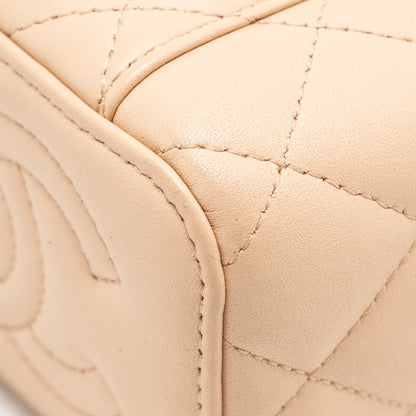 Chanel Mini Vanity Case With Camellia Adjustable Chain Lambskin Beige  (Microchip)