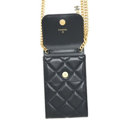 Chanel 22P Vertical Mini Flap Phone Case Lambskin Black With Enamel And Gold Hardware