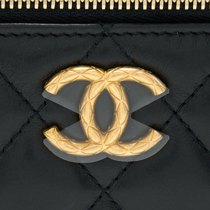 Chanel 22K Gold Pillar Adjustable Chain Long Vanity Lambskin Black  (Microchip)