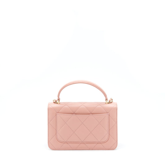 Chanel Top Handle Flap Bag Lambskin Dark Pink L