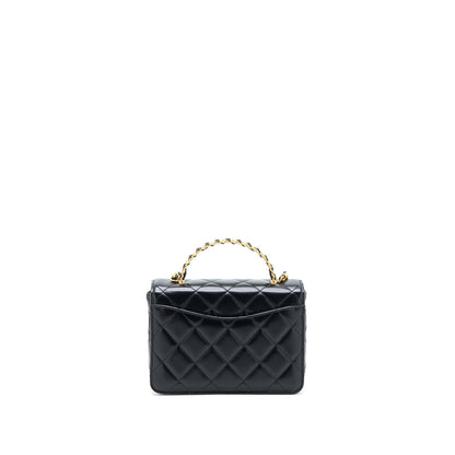 Chanel 23p Flap Bag with Top Handle Shiny Calfskin Black  (Microchip)