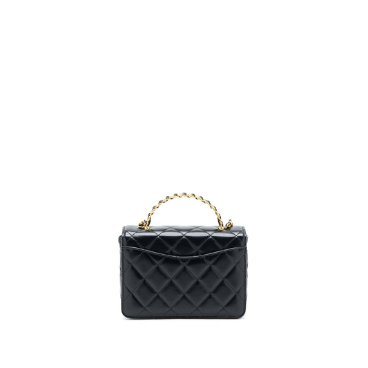 Chanel 23p Flap Bag with Top Handle Shiny Calfskin Black  (Microchip)