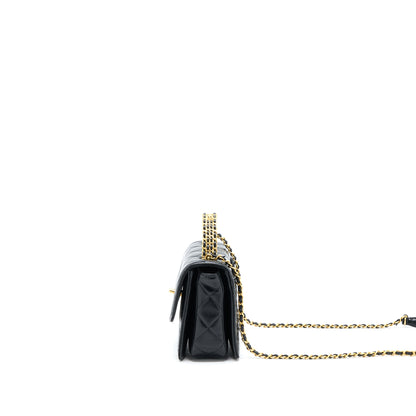 Chanel 23p Flap Bag with Top Handle Shiny Calfskin Black  (Microchip)