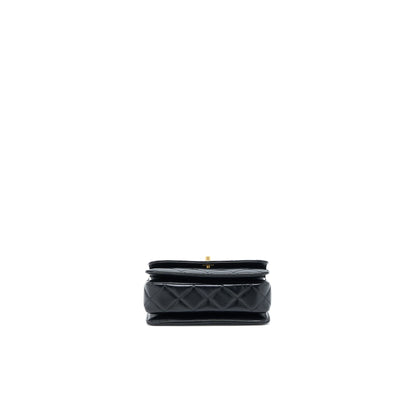 Chanel 23p Flap Bag with Top Handle Shiny Calfskin Black  (Microchip)
