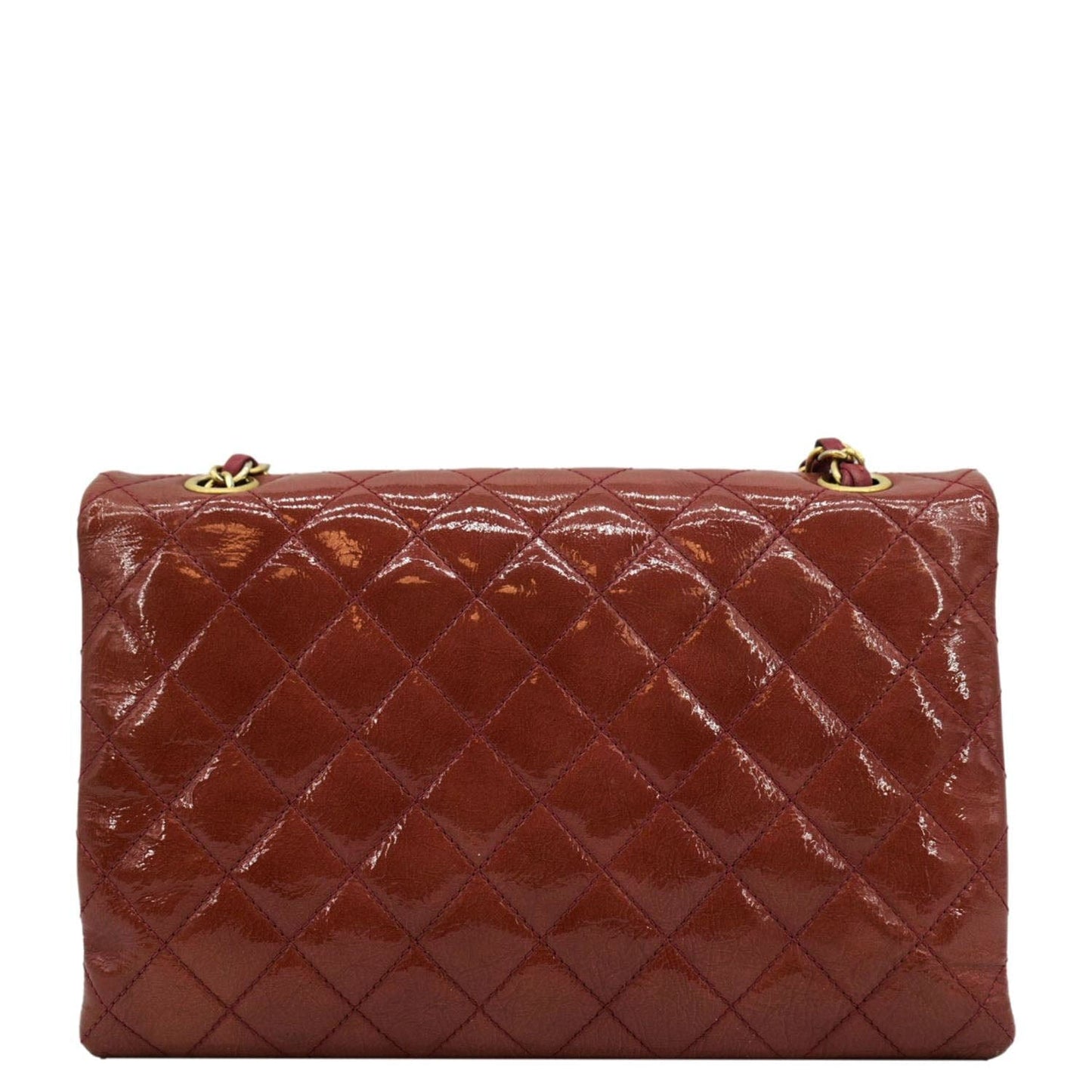 CHANEL 3 Pocket Accordion Flap Small Patent Leather Shoulder Bag Red