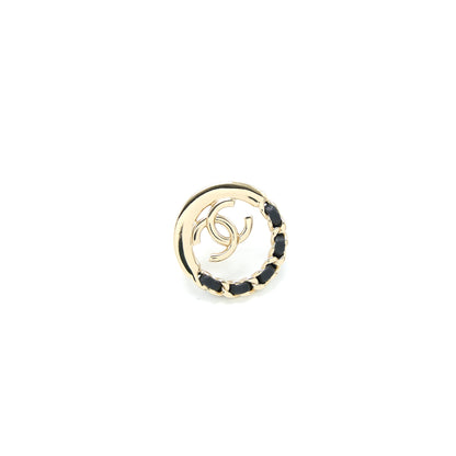 Chanel Round with CC Logo Earrings Leather Black Light Gold Tone
