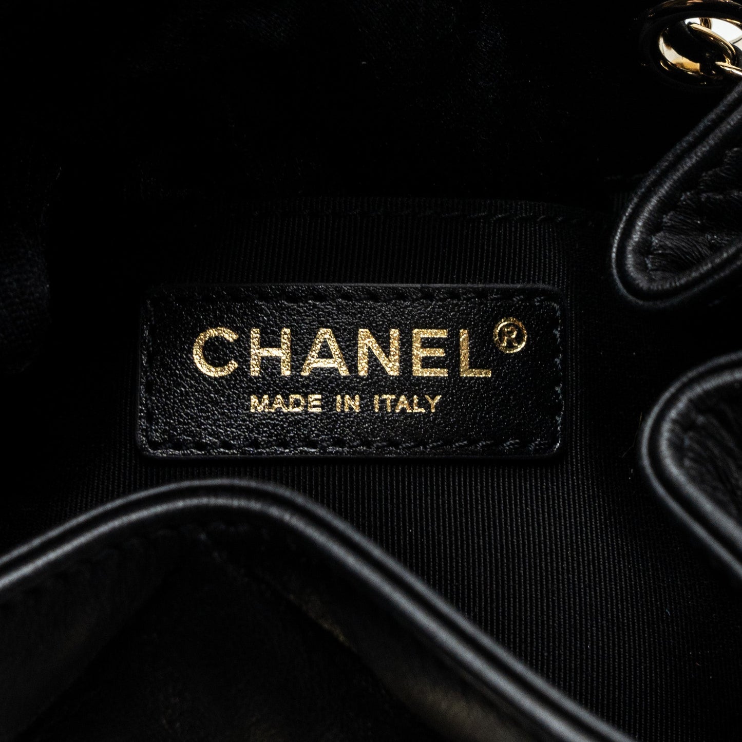 Chanel Drawstring Bucket Bag Calfskin Black L