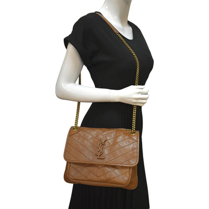 YVES SAINT LAURENT Niki Medium Leather Crossbody Bag Dark Brown