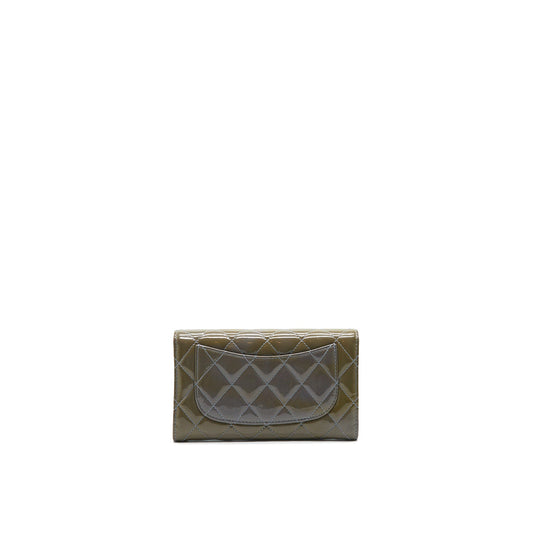 CHANEL FLAP LONG WALLET PATENT LEATHER GREY