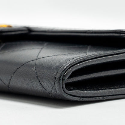 Chanel Quilted Pearl Long Wallet on Chain Goatskin Black