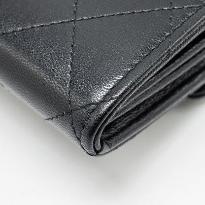 Chanel Quilted Pearl Long Wallet on Chain Goatskin Black