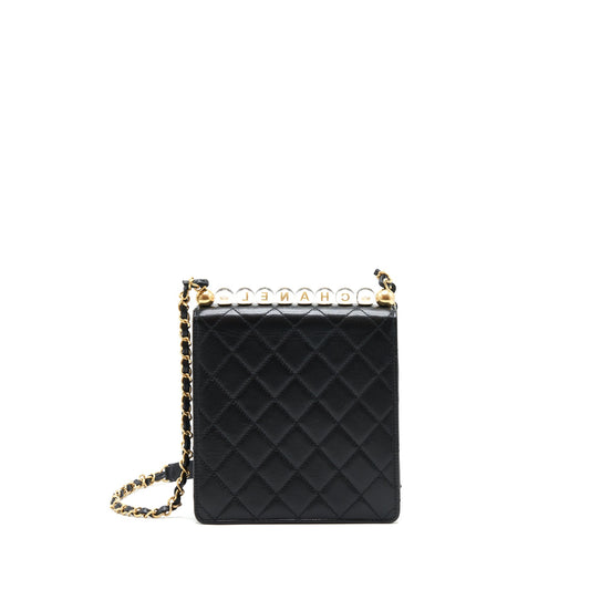 Chanel Limitation Pearl Flap Bag Goatskin Black