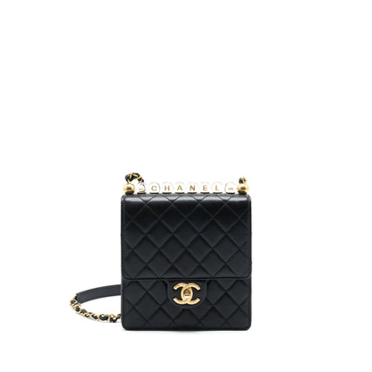 Chanel Limitation Pearl Flap Bag Goatskin Black