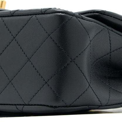 Chanel 23C Pearl Crush Mini Rectangular Flap Bag Lambskin Black Brushed  (Microchip)