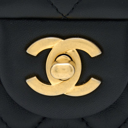 Chanel Pearl Crush Mini Rectangular Flap Bag Lambskin Black Brushed