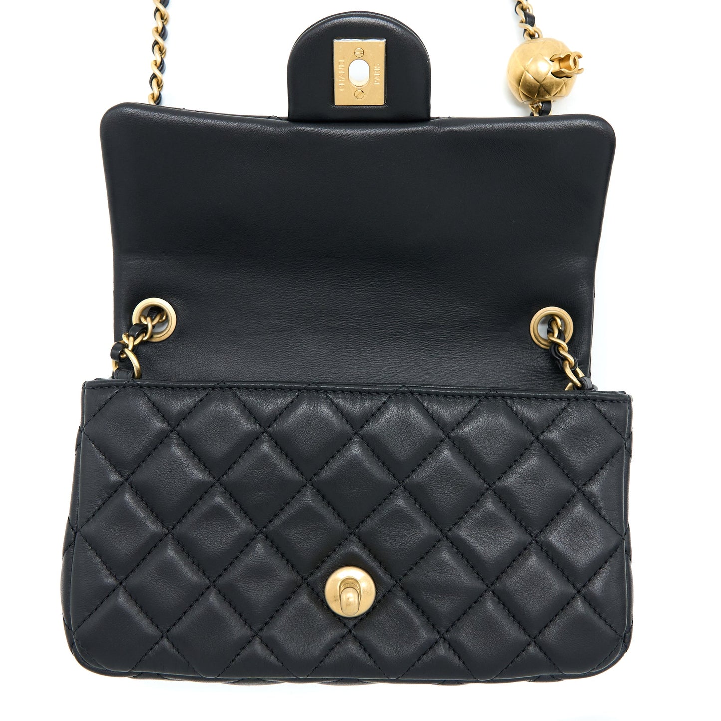 Chanel Pearl Crush Mini Rectangular Flap Bag Lambskin Black Brushed