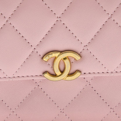 Chanel 22B Mini Flap Bag with Enamel Top Handle Lambskin Pink Brushed
