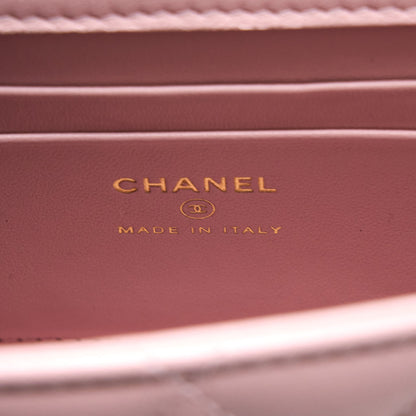 Chanel 22B Mini Flap Bag with Enamel Top Handle Lambskin Pink Brushed