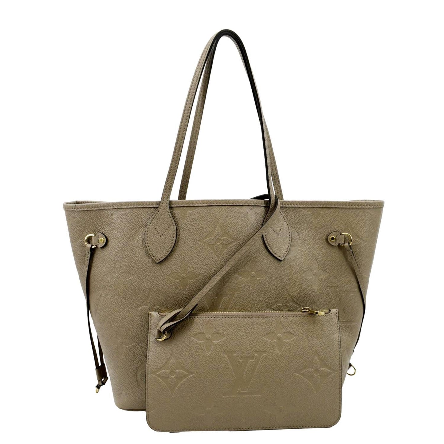 LOUIS VUITTON Neverfull MM Monogram Empreinte Tote Bag Tourterelle