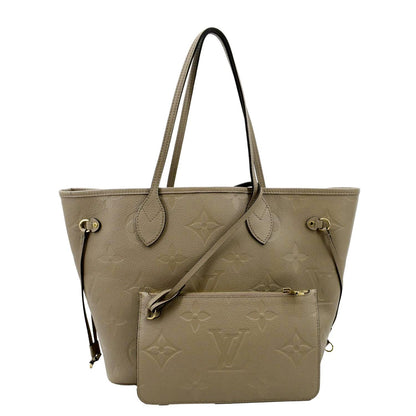 LOUIS VUITTON Neverfull MM Monogram Empreinte Tote Bag Tourterelle