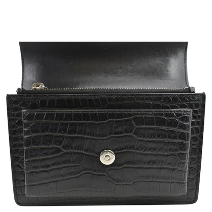 YVES SAINT LAURENT Sunset Crocodile Leather Crossbody Bag Black