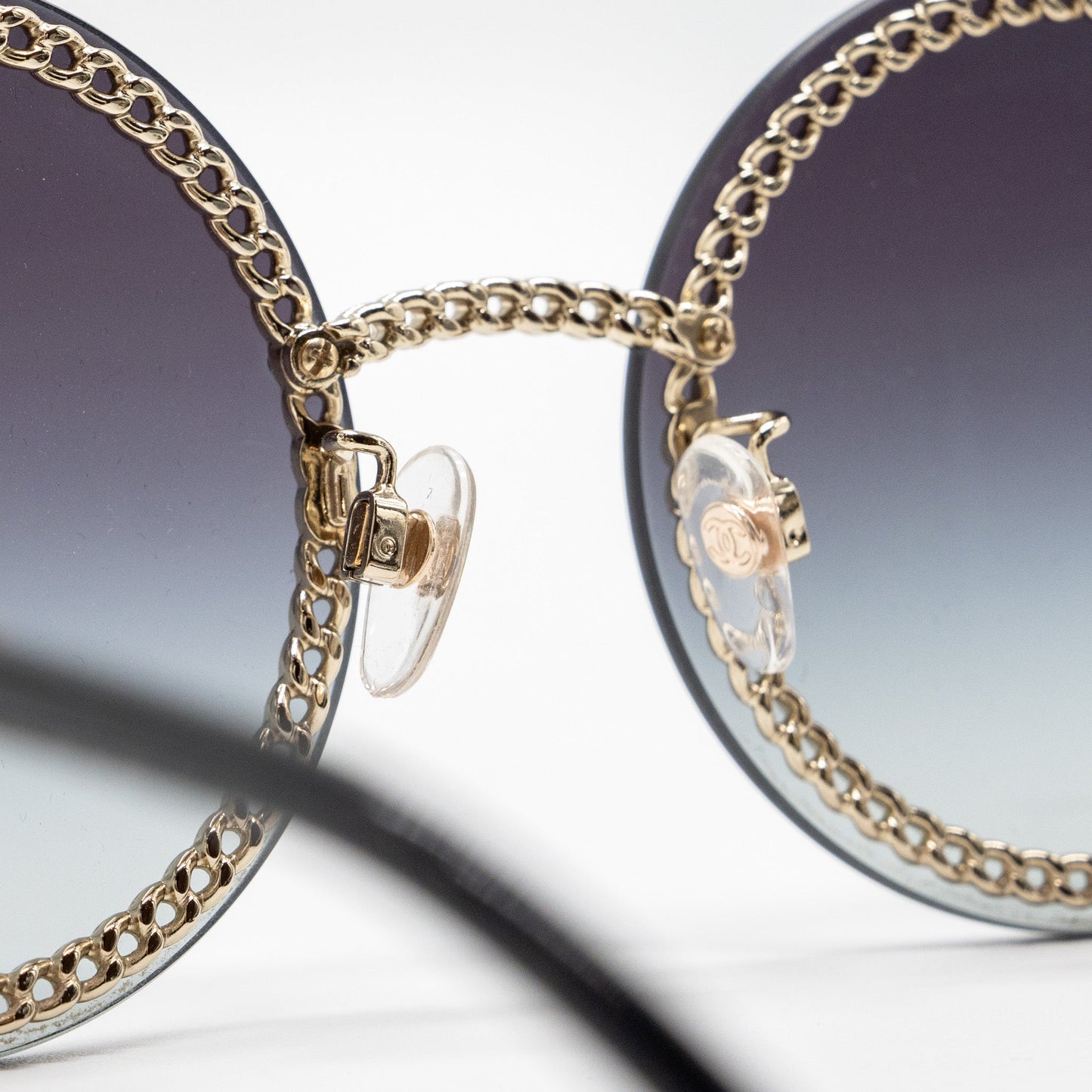 Chanel Round Sunglasses With Chain Dark Grey L