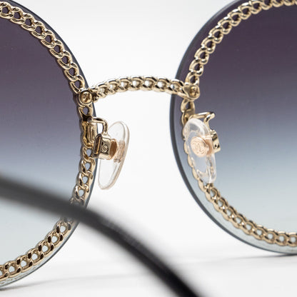 Chanel Round Sunglasses With Chain Dark Grey L