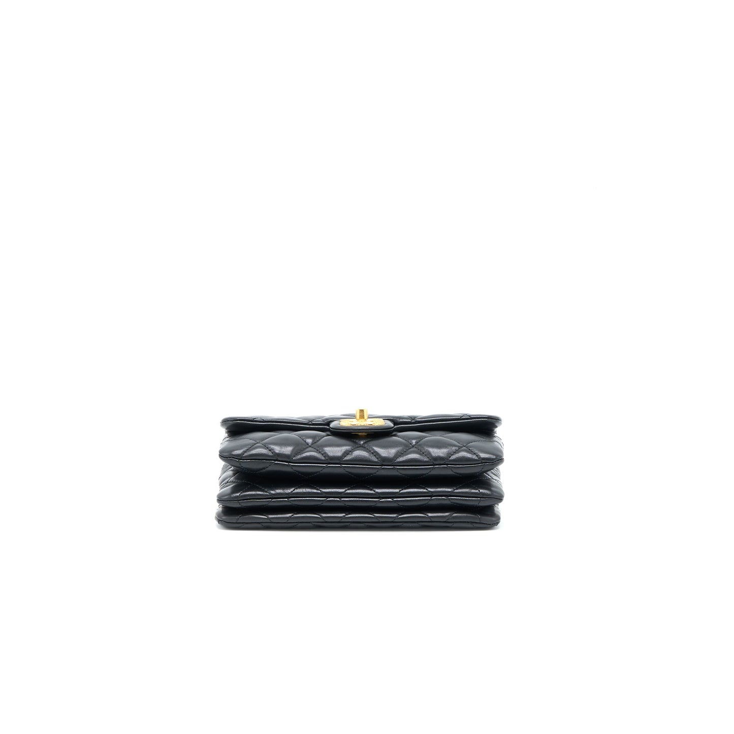 Chanel 22K Gold Pillar Adjustable Chain Flap Bag Lambskin Black Brushed  (Microchip)