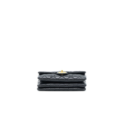 Chanel 22K Gold Pillar Adjustable Chain Flap Bag Lambskin Black Brushed  (Microchip)