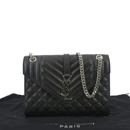 YVES SAINT LAURENT Envelope Medium Matelassé Leather Crossbody Chain Bag Black