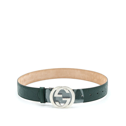 Gucci Size 80 GG Buckle Leather Belt Green SHW