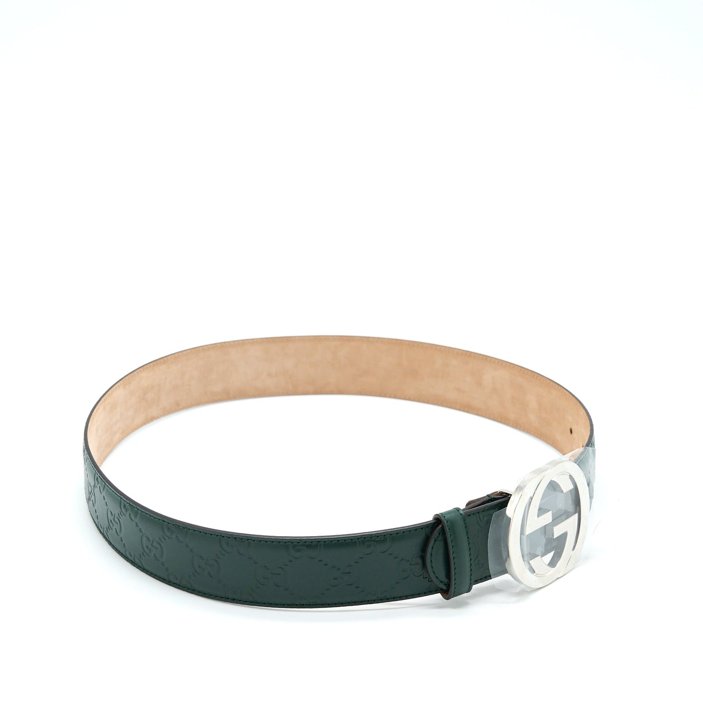 Gucci Size 80 GG Buckle Leather Belt Green SHW