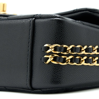 Chanel 23C Mini Flap Bag With CC Logo Chain Grained Calfskin Black  (Microchip)