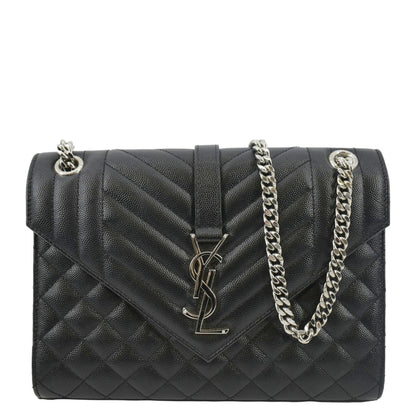 YVES SAINT LAURENT Envelope Medium Matelassé Leather Crossbody Chain Bag Black