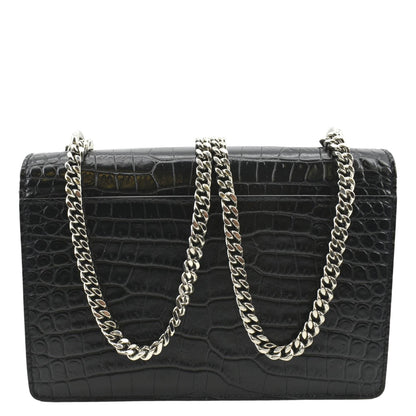 YVES SAINT LAURENT Sunset Crocodile Leather Crossbody Bag Black