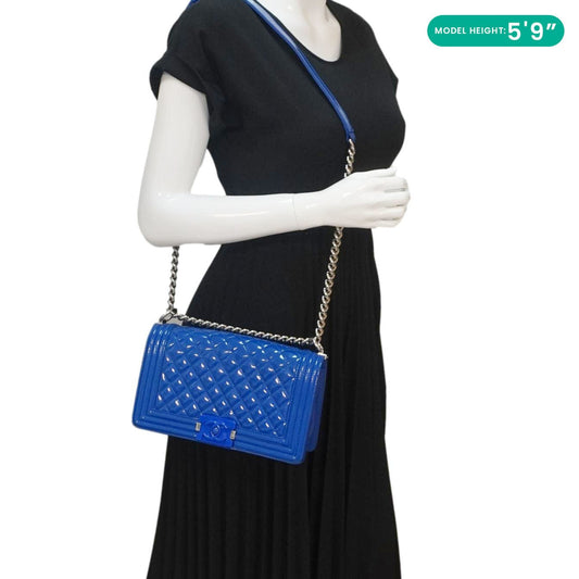 CHANEL Boy Flap Medium Plexiglass Patent Leather Crossbody Bag Blue