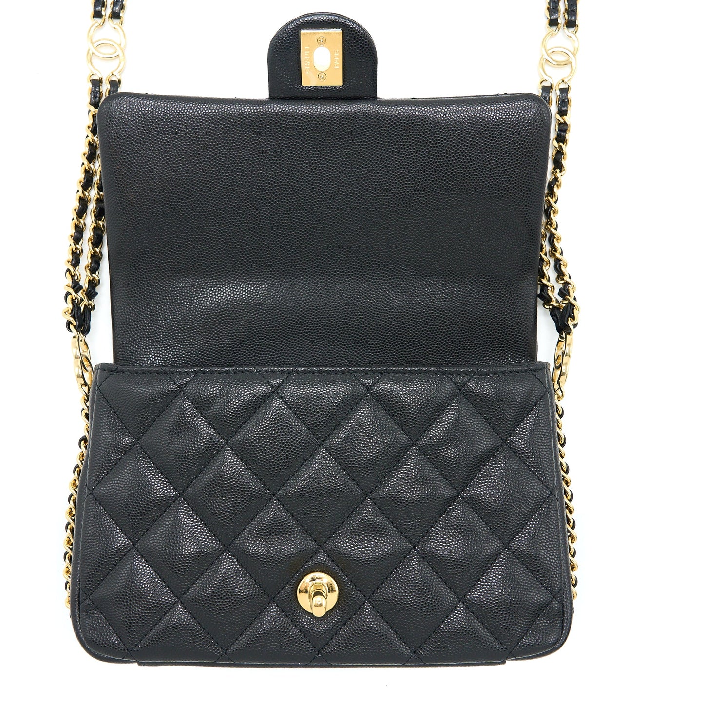 Chanel 23C Mini Flap Bag With CC Logo Chain Grained Calfskin Black  (Microchip)